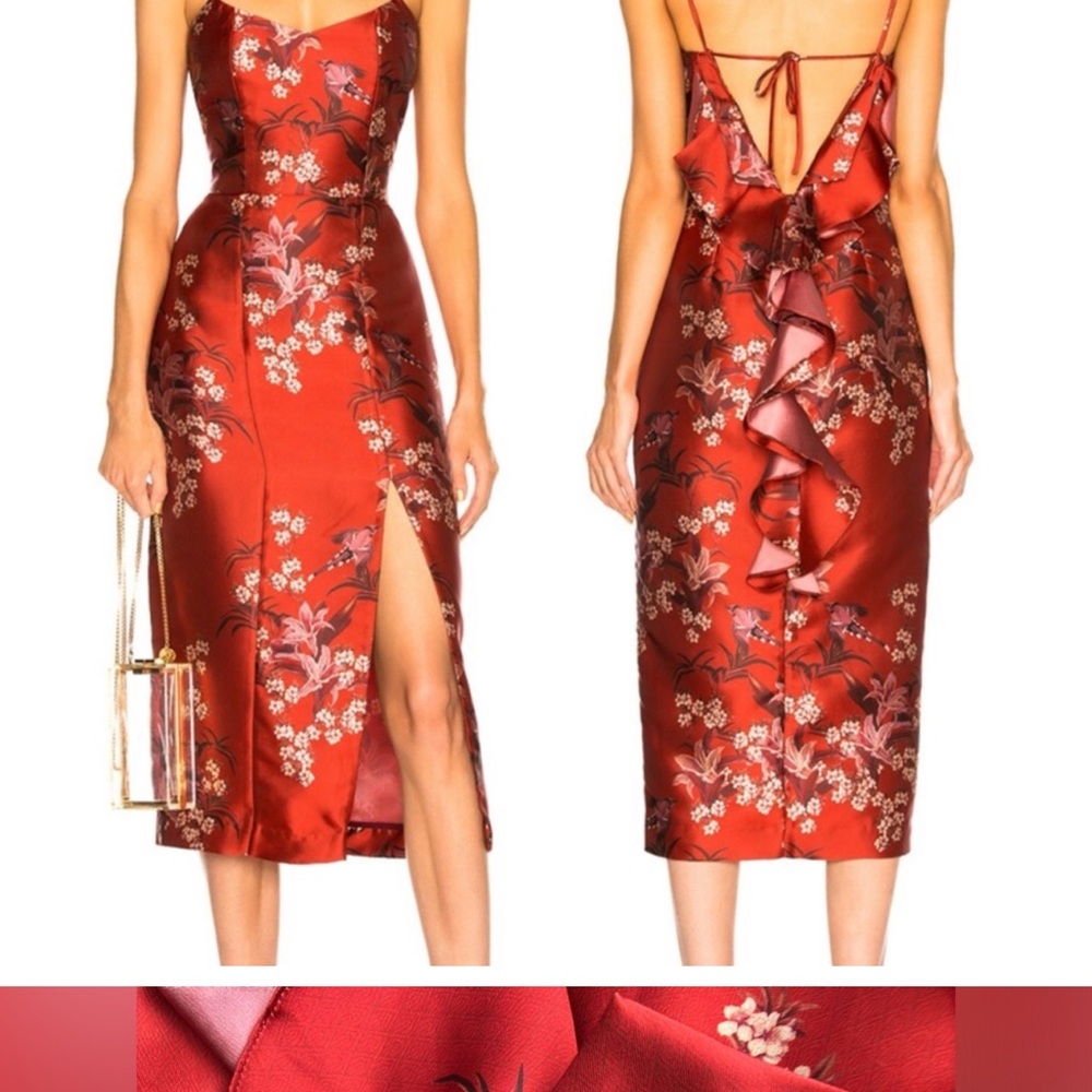 JOHANNA ORTIZ El Dia Que Me Quieras Dress Satin Victorian Red Ruffle Holiday 6